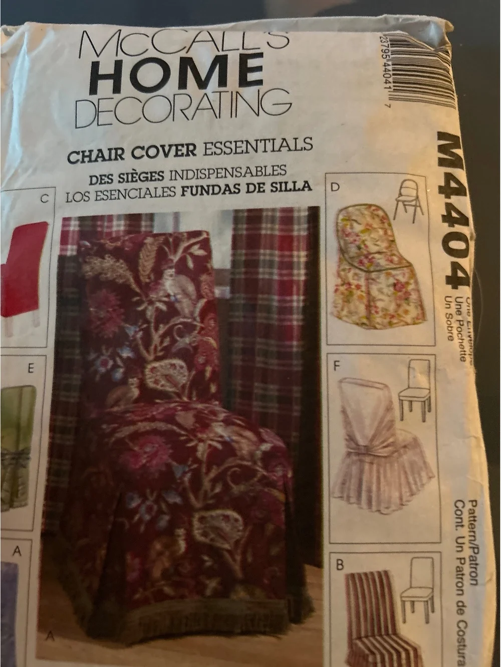 McCalls Home Decorating Chair Cover Essentials Sewing Pattern M4404